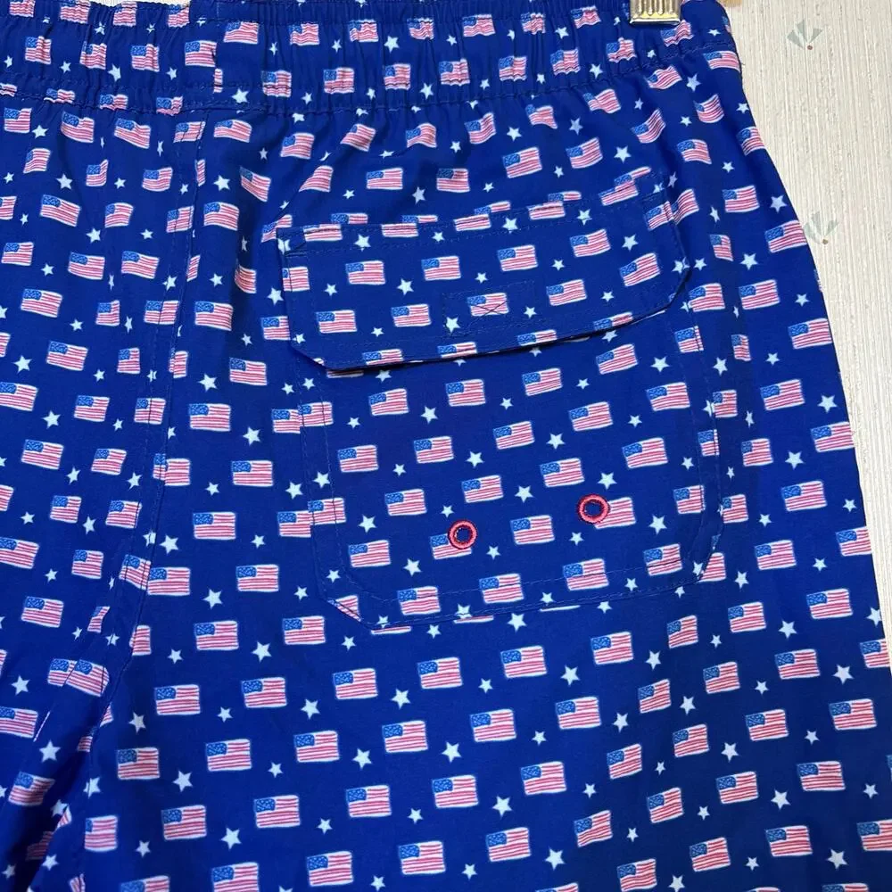 Vineyard Vines Boys Printed Chappy Trunks Medium Flag Captains Patriotic NWT